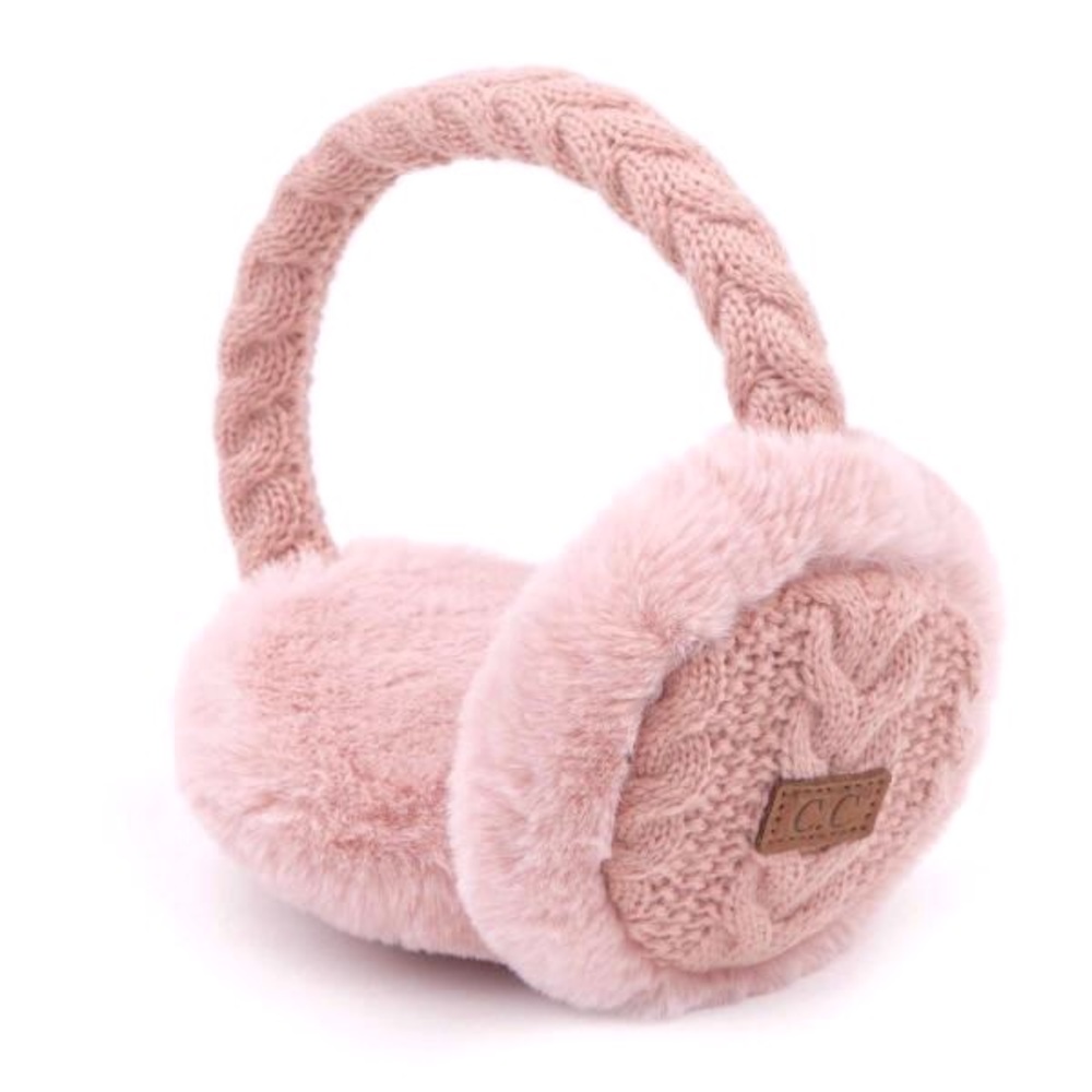 C.C Dusty Rose Cable Knit Ear Muffs w/Faux Fur - Picture 1 of 5